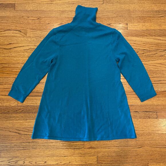 Lands End Wmns Sz XS Sweater 100% Merino Wool Aqua Blue Flare Waist 3/4 Slv NWOT - Picture 10 of 10